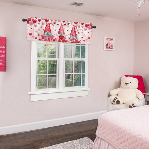 ALAGEO Valentines Valances Windows Curtain Pink Gnomes Kitchen Valances Rod Pocket Love Heart Balloon Window Curtain Short Topper Curtains for Val...
