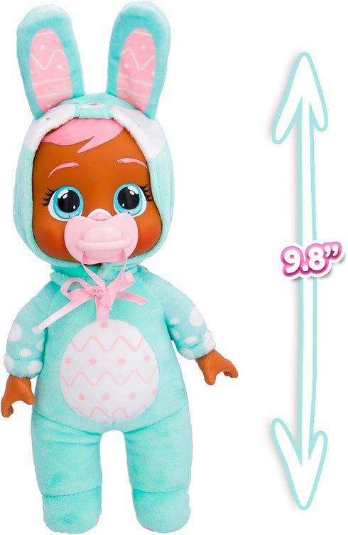 Cry Babies Tiny Cuddles Bunnies Cindy - 9 inch Baby Doll, Cries Real Tears, Teal Bunny Themed Pajamas...