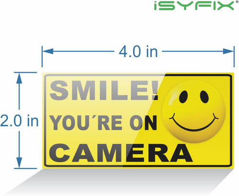 iSYFIX Smile You're on Camera Stickers for Business – 6 Pack 4x2 Inch – Self-Adhesive Vinyl Decal, Laminated for Ultimate UV Protection, Fade Resi...