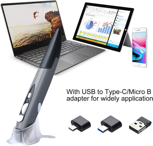 lychee Wireless Optical Pocket Pen Mouse, 2.4GHZ USB Wireless Optical Pen Mouse 800/1200/1600 DPI Adjustable Handwriting Mini Air Mouse Mice for P...