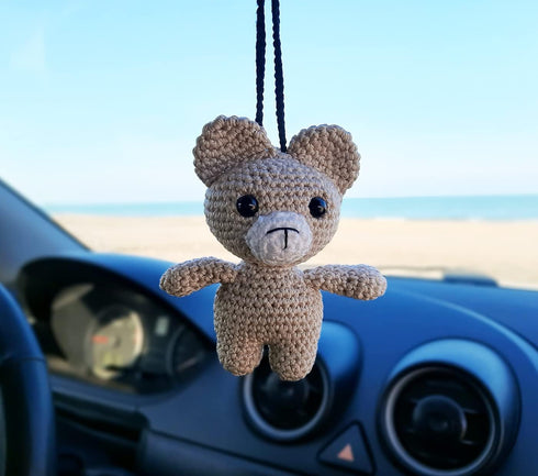 Cute Bear Crochet Handmade, Rearview Mirror Charm, Car Decor Aesthetic Pendant Car Interior Ornament for Gifts....