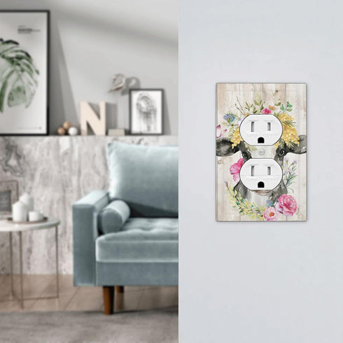 Funny Cow Rustic Farmhouse Animal Cattle Single Duplex Light Switch Cover Outlet Covers Wall Plate Decorative Receptacle Switchplate Electrical Fa...