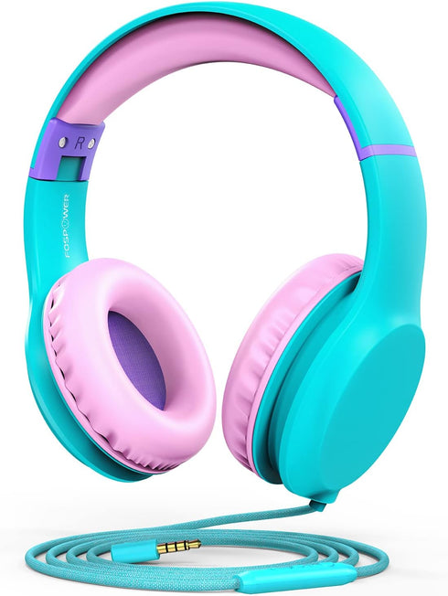 FosPower Kids Headphones (Safe Volume Limit 85 dB), Childrens Headphones Over The Ear with Built-in Mic, 3.5mm Tangle-Free Cable for Boys/Girls/Sc...