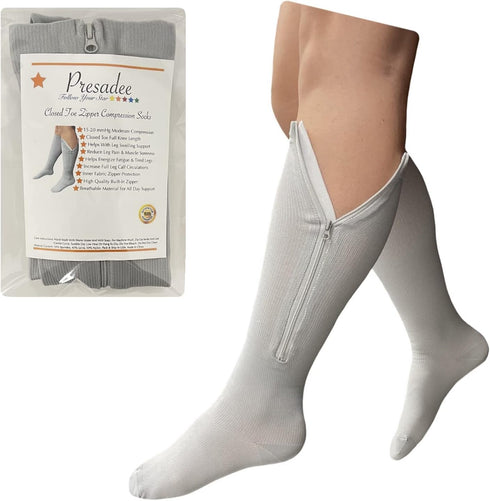 Closed Toe Gray 15-20 mmHg Zipper Compression Calf Circulation Leg Sock (3XL)...