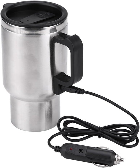 Car Heating Cup, 12V 450ml Stainless Steel Car Travel Mug with Cigarette Lighter, Electric Heated Coffee Mug for Heating Water, Coffee, Milk and T...