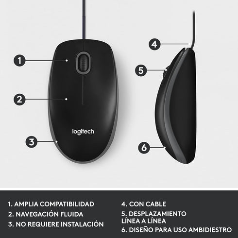 Logitech M100 Corded Mouse – Wired USB Mouse for Computers and Laptops, for Right or Left Hand Use, Black...