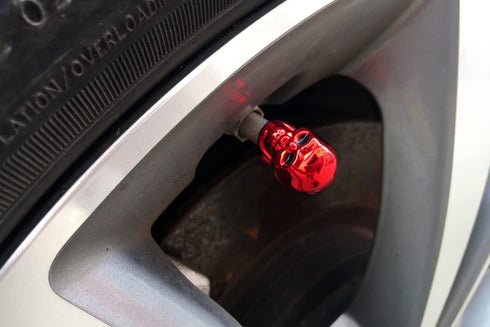 Dsycar Red Skull Valve Stem Caps Funny Cars Tires Valve Stem Caps Cover Cool Skull Head Universal for Cars SUV Bike Trucks Motorcycles (Red)...