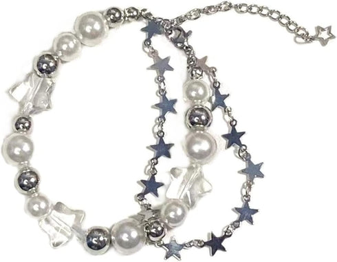 Y2K Star Pearl Beaded Chain Adjustable Aesthetic Bracelet Bracelet Chain Grunge Gift for Women Jewelry Gifts Punk Gothic Link Dainty Bracelet Resi...