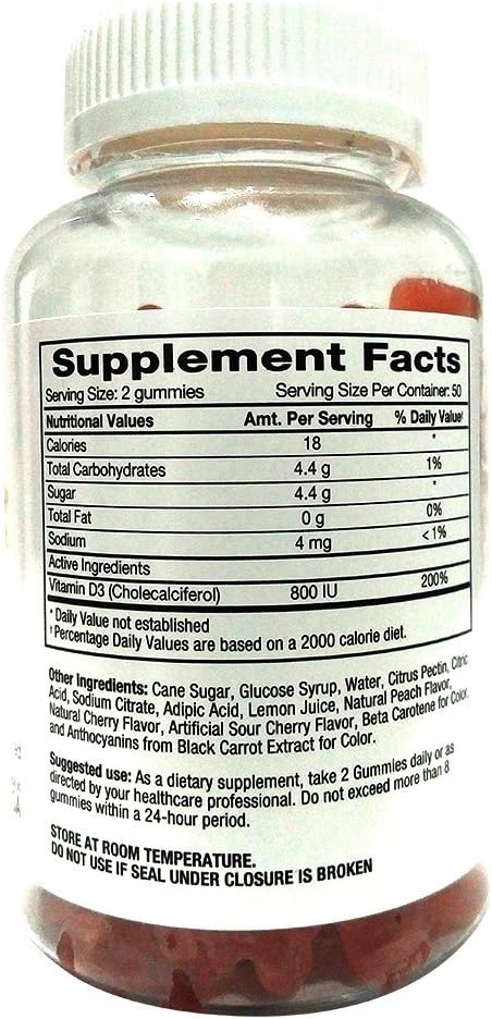 BioTree Labs Vitamin D Gummy Bears - Pack of 100, for Adults & Kids | Peach & Cherry Flavored Chewable Vitamin D3 | Great for Healthy Bones, Teeth...