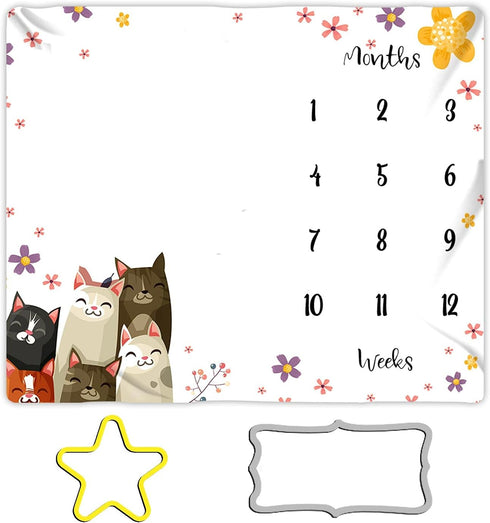 Cute Cat Baby Monthly Milestone Blanket for Boys and Girls, 48x40in, Baby Growth Chart Monthly Blanket BTZMME21...