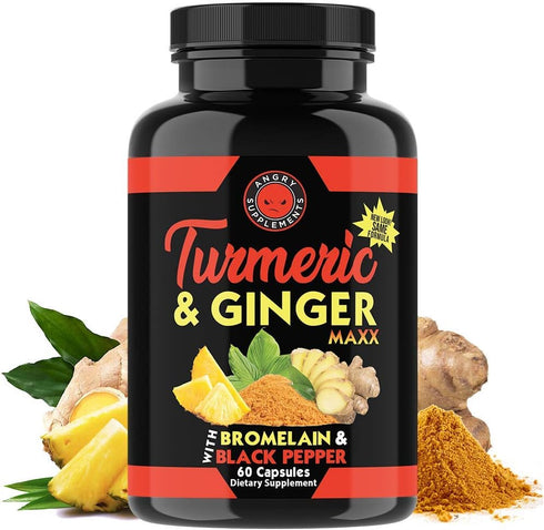 Angry Supplements Turmeric Curcumin & Ginger Maxx, 95% Curcuminoids with Black Pepper, Joint Support, Antioxidant, 1355mg Blend of Non-GMO Ingredi...