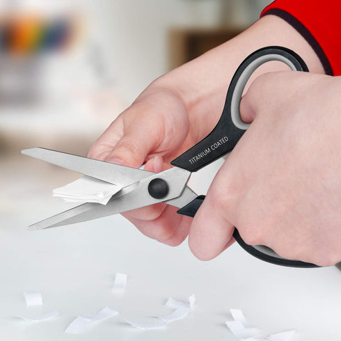 Scissors 8" Multipurpose Scissors Titanium Coated Sturdy Sharp Scissors Right/Left Handed Comfort-Grip Handles for Office Home School Sewing Fabri...
