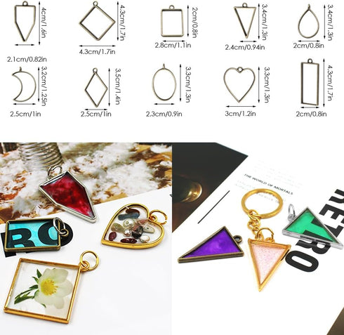 60 Pcs Bezels for Resin, Geometric Hollow Resin Frames Mold Frame Pendants Craft Open Bezels for Resin Jewelry Making, Necklaces Earrings Making S...