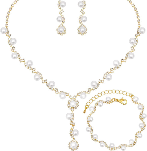 Elegant Bride Bridesmaid Jewelry Sets for Wedding Prom Bridal Necklace Earrings Bracelet Set Women Formal Dress Accessories...