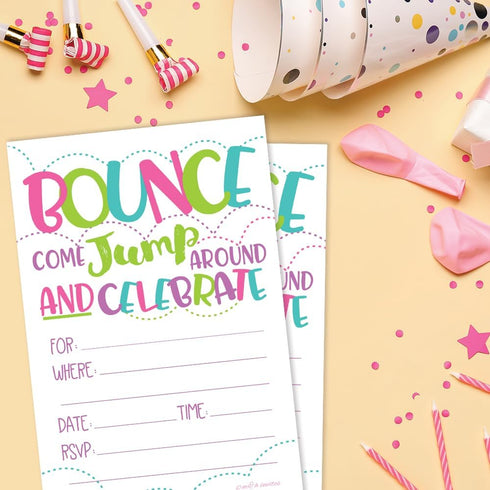 Girl Bounce House or Jumping Party Invitations (20 Count) With Envelopes - Jump Party Invites...