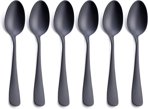 Matte Black Dessert Spoon, GoGeiLi Stainless Steel Satin Finish 6.8-inch Teaspoon Coffee Spoon Set, Service for 6, Dishwasher Safe...