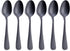 Matte Black Dessert Spoon, GoGeiLi Stainless Steel Satin Finish 6.8-inch Teaspoon Coffee Spoon Set, Service for 6, Dishwasher Safe...