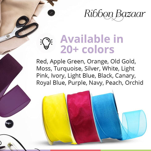 Sheer Organza Wired Ribbon - 100% Polyester Wire Edged Ribbon for Floral Decor, Table Arrangements, Apparel Embellishment & More - 1-1/2" Red 25yd...