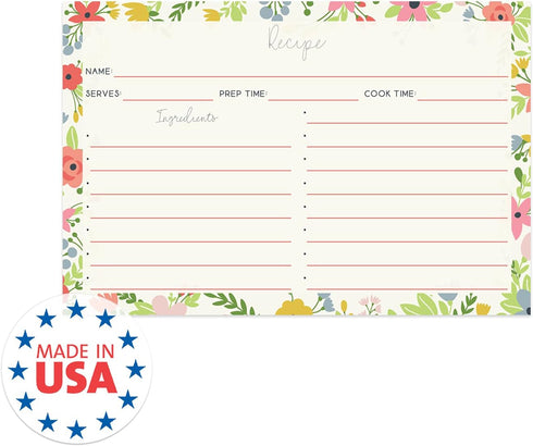 Modern Floral Recipe Cards / 50 Pack Of Double Sided Cooking Ingredients Cards / 6" x 4" Baking Directions Cards...