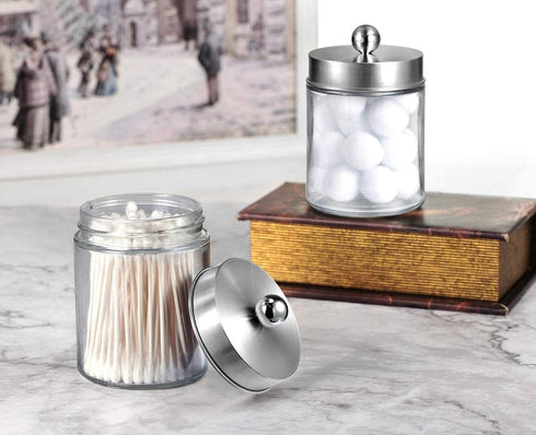 Amolliar Apothecary Jars Bathroom Vanity Organizer -Countertop Canister Jar with Storage Lid - Qtip Dispenser Holder Glass for Qtips,Cotton Swabs,...