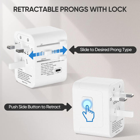 ROMECH Universal Travel Adapter, 5.6A Smart Power International Plug Adaptor AC Wall Charger for Global Travelling USA Europe EU UK AUS (Type C + ...