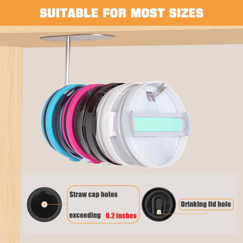 2 Pack Tumbler Lid Organizer, Space-Saving Design Lid Organizer for Yeti/Stanley Tumbler Lids, Stainless Steel Tumbler Lid Hook Under Cabinet, Wal...