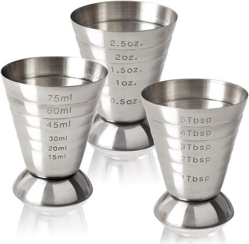 Stainless Steel Measuring Cup, 2.5 oz, 75 ml, 5 Tbsp, Cocktail Jiggers, Pack of 2...