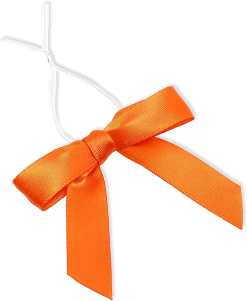 Bright Creations 100 Pack Orange Twist Tie Bows for Treat Bags - 3" Small Satin Ribbons Orange Twist Ties for Craft Decoration, Gift Wrap, Themed ...