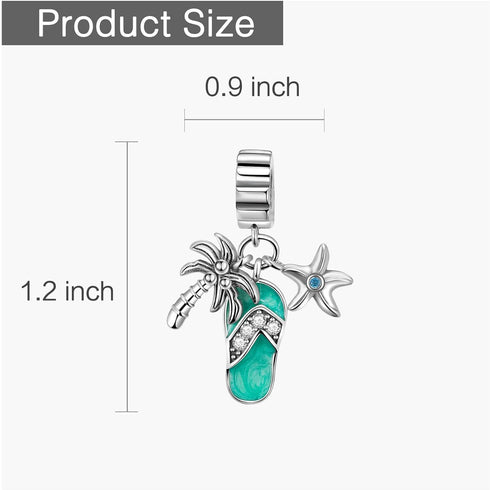 Coconut Tree Starfish Slippers Charm 925 Sterling Silver Charm for Bracelets Necklaces...