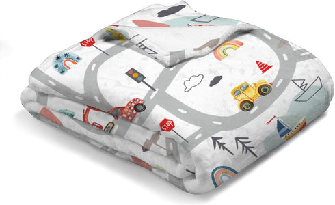 Cartoon Road Car Vehicles Baby Blanket for Boy Girl City Roadway Truck Boat Mountain Forest Rainbow Flannel Receiving Blanket Soft Swaddle Blanket...