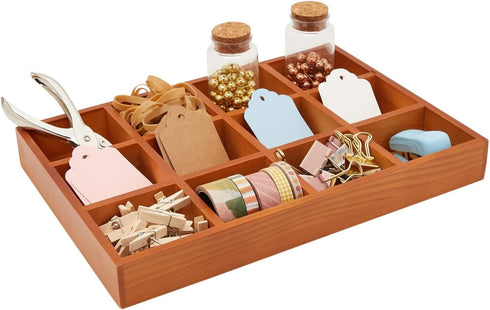 Juvale Wooden Drawer Organizer with 12 Compartments, Divided Tray for Arts and Crafts Supplies, Stationery, Small Items, 12 Grid Sorting Tray, Dar...
