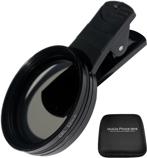 52mm Clip-on CPL Phone Camera Lens Filter, Phone Lens Filter Kit, Universal CPL Filter Compatible with iPhoneSamsung/Android Smartphones(Size:52mm...
