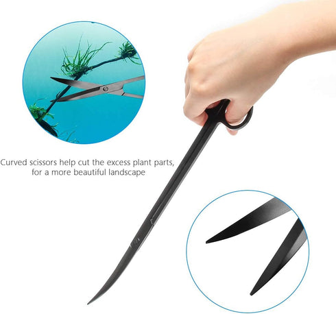 Aquarium Aquascape Tools Kit, 4 in 1 Anti-Rust Aquatic Plant Aquascaping Tool Stainless Steel Black Tweezers Scissors Spatula for Aquarium Tank Cl...