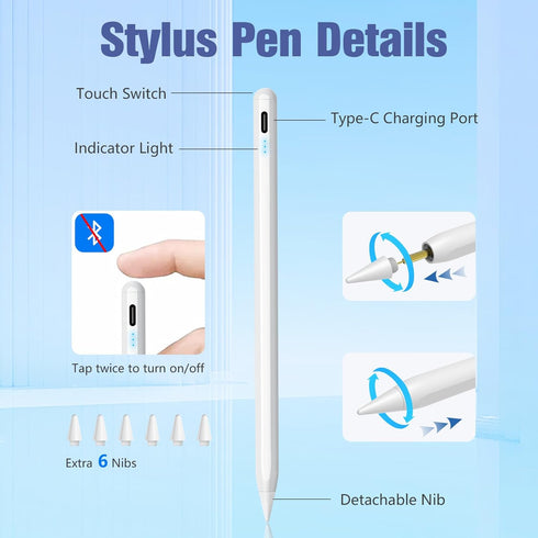 Stylus Pen for iPad,10 Mins Quick Charge Active Pencil for iPad 2018-2024,Palm Rejection Tilt Sensor Magnetic Pen Compatible W/iPad Pro 12.9&11", ...