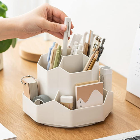kaileyouxiangongsi Rotating Art Supply Storage Organizer,Pencil Holder with 9 Compartment, Pen Storage Organizer, for Kids Art Desk, Homeschool Su...