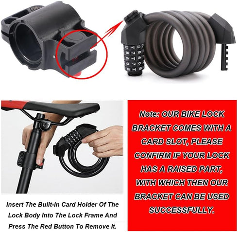 2 Pack Bike Lock Mounting Bracket Holder Frame Mount Replacement Storage Clamp Universal U-Lock Clip for Self Coiling Wire Cable Locks Combination...