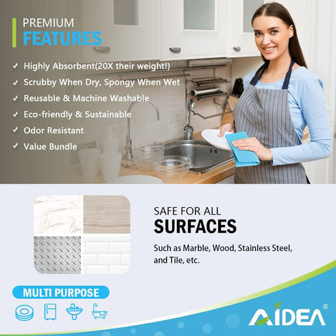 AIDEA Swedish Dish Cloth, 10PK, Swedish Dishcloths for Kitchen, Reusable Paper Towels Washable, Sponge Cloths Kitchen, Absorbent Dish Rags, Dish T...
