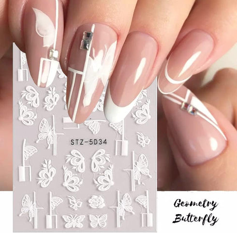 Flower Nail Art Stickers 6 Sheets Engraved Flower Nail Stickers 3D Self-Adhesive Nails Art Supplies Flower Butterfly Design French Manicure Decals...