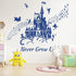 Supzone Castle Wall Stickers Fairy Tale Castle Never Grow Up Quotes Stars Wall Decor for Baby Nursery Room Kids Bedroom Wall Decal-Navy Blue...