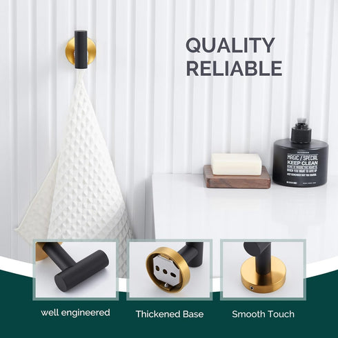 Angle Simple Black & Gold Towel Hook 2 PCS, Stainless Steel Bathroom Robe Holder, Round Coat Hand Towel Hanger, Wall Mounted...