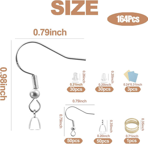 925 Siver Earring Hooks, Hypoallergenic Earring Hooks,160Pcs Earring Making Kit with Earring Hooks and 2 Different Clear Silicone Earring Backs fo...