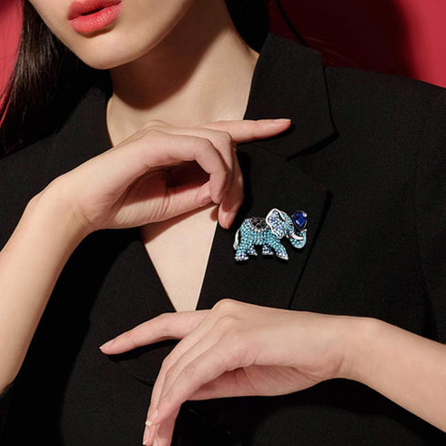 Amosfun Elephant Brooch Pin Rhinestone Crystal Elephant With Balloons Breastpin Broach Jewelry Gift for Woman Blue...