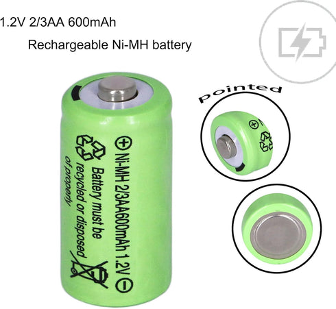 10 Packs 2/3AA Size Rechargeable Batteries 600mah 1.2V Ni-MH for Flame Solar Lights,Fairy Lights,Solar Yard Lights,Solar Lights(They are not AA St...