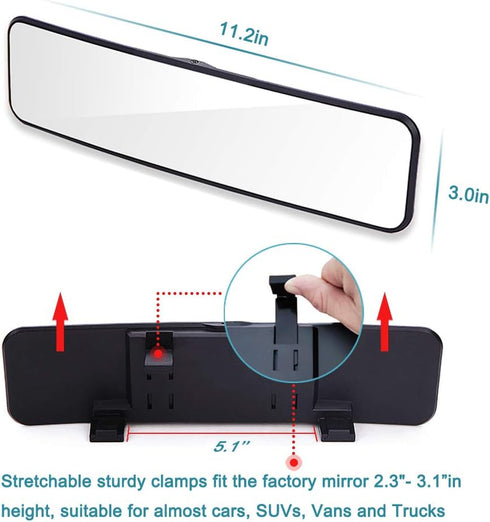SkycropHD Car Rear View Mirror, Clip on Interior Rearview Mirror Panoramic Wide Angle to Eliminate Blind Spots – Convex, White...