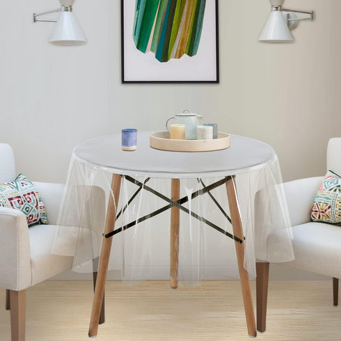 sancua Clear Plastic 100% Waterproof Round Tablecloth - 60 Inch - Vinyl PVC Table Cloth Protector Oil Spill Proof Wipe Clean Table Cover for Dinin...