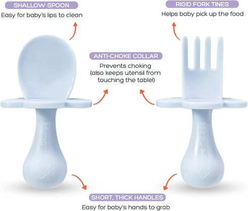 Grabease Baby Feeding Self Feeding Baby Utensils Baby Fork and Spoon, BPA-Free & Phthalate-Free for Baby & Toddler, 1 Set, blue...