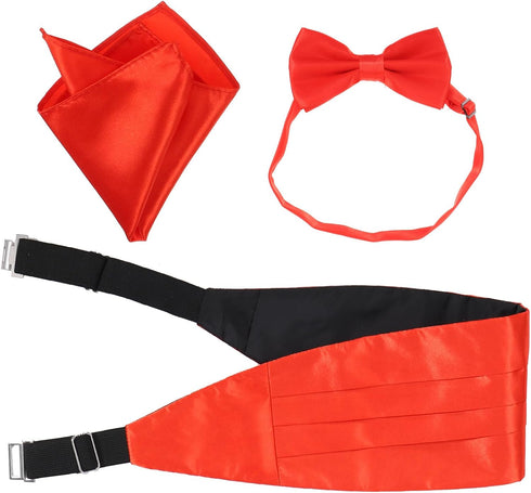 Kisangel 3pcs Cummerbund and Bow Tie Set Bow Tie Hanky Set Cummerbund, Bow Tie, Handkerchief for Party Wedding (Red)...