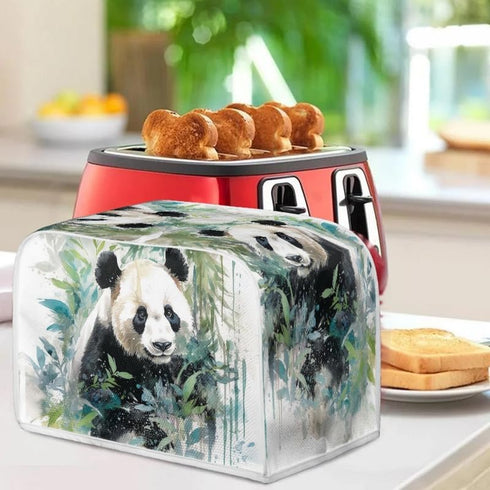Toaster Cover 2 Slice Watercolor Panda Bamboo Dustproof Bakeware Protector Small Kitchen Appliance Dust Covers with Hang Loop (14x14")2PCS...