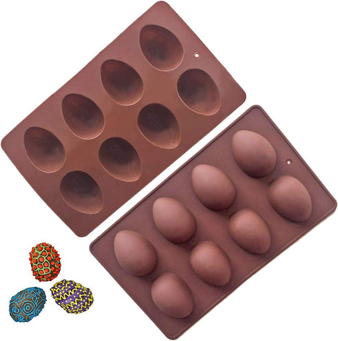 8 Cavity Silicone Egg Molds Set of 2, Food Grade Silicone Mold for Cake Decorating, Chocolate Mold, Candy Mold, Ice Cube Trays, Muffin Truffle Mol...