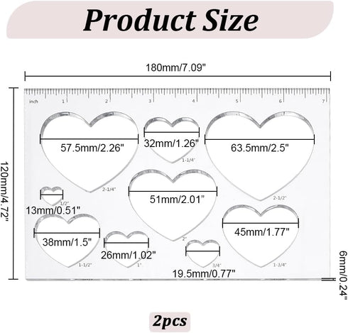 PH PandaHall 2pcs 9 in 1 Heart Inlay Template Router Stencils Template Acrylic Templates Drawing Scale Ruler Drawing Tool Measuring Tool for Schoo...